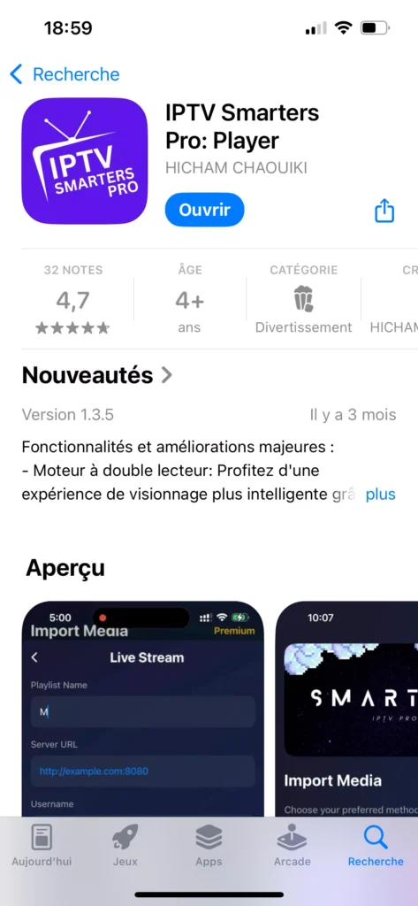 application iptv smarters pro sur app store